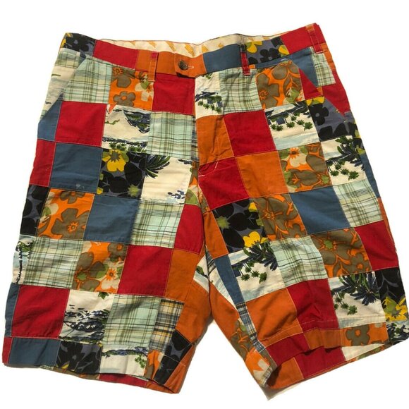 Loudmouth Wm's Tropical Palm Red/Blue/Orange/Ivory Patchwork Golf Shorts Size 0 - Picture 4 of 6